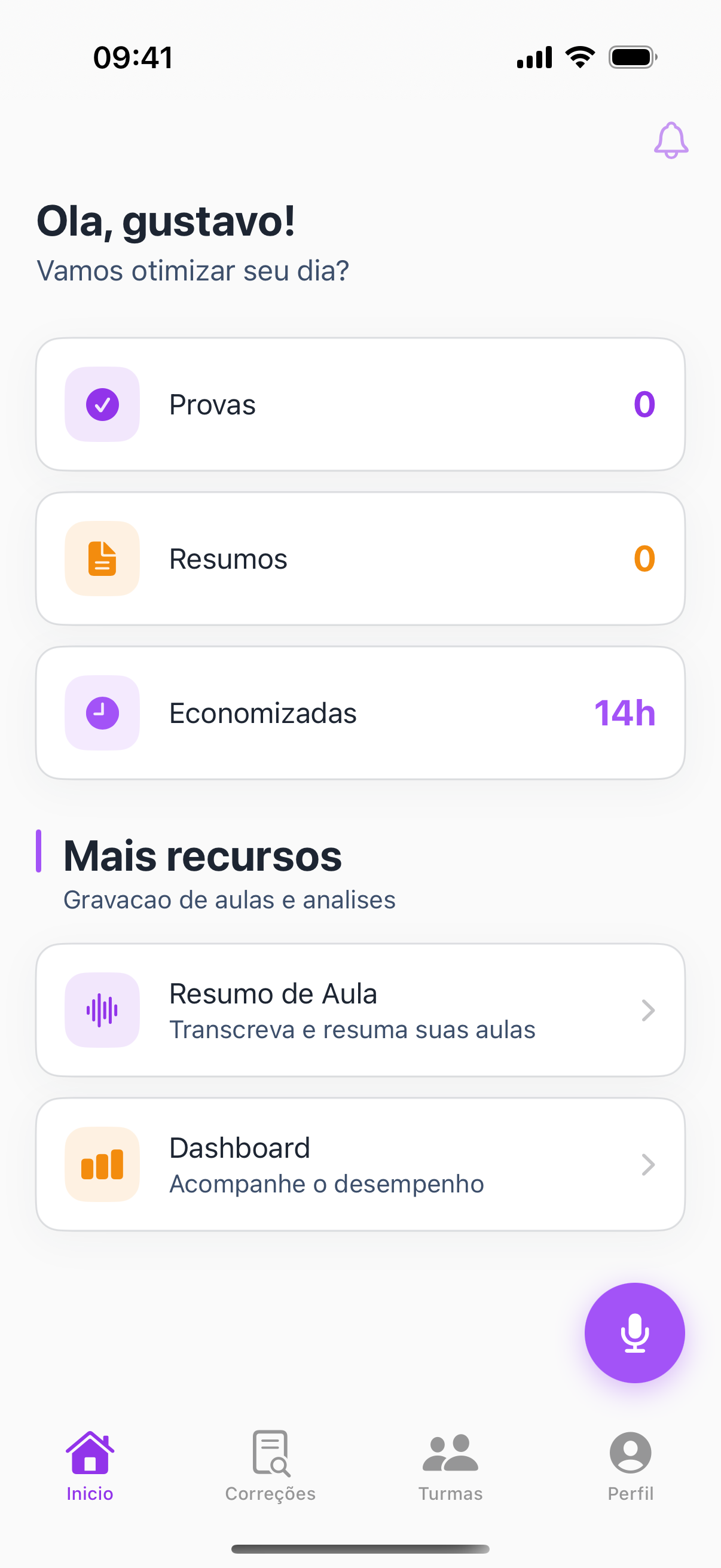 Tela inicial real do aplicativo Cursiva no iPhone